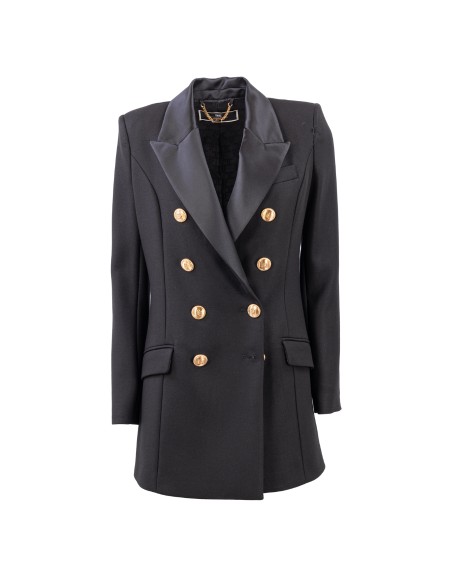 Shop ELISABETTA FRANCHI  Cappotto: Elisabetta Franchi cappotto corto in crêpe taglio smoking.
Cappotto doppiopetto in crêpe pesante con revers a lancia in raso duchesse dal taglio smoking, lunghezza al punto vita.
Fodera in raso stampa monogram.
Bottoni in metallo dorato.
Composizione: 63% Viscosa 35% Poliammide 02% Elastane.
Fabbricato in Italia.. CP00736E2-110